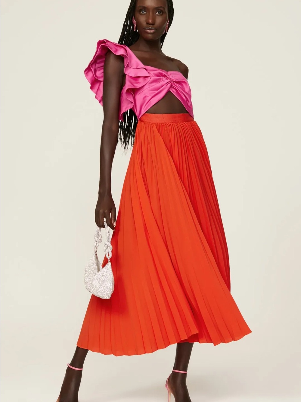 AMUR Pleated Maxi Skirt in Bright Orange